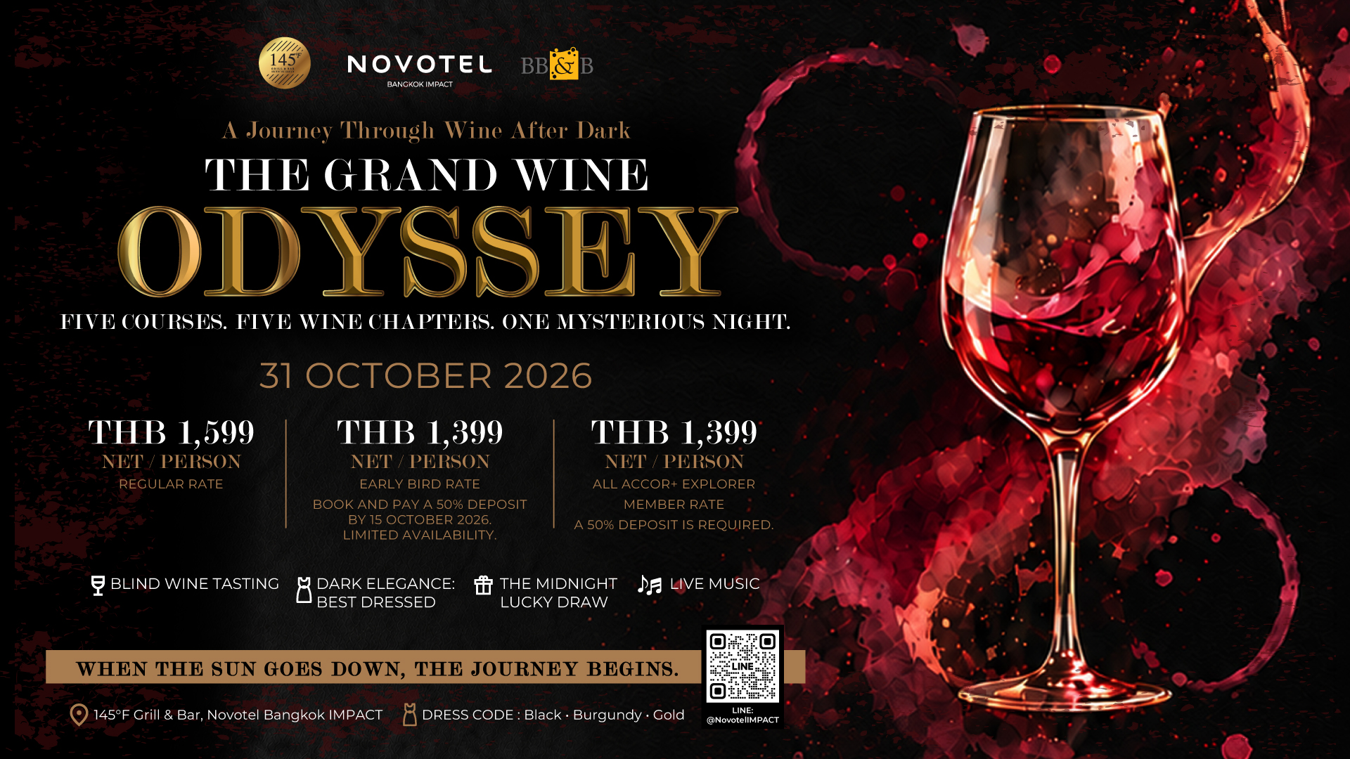 145 กริล แอนด์ บาร์ The Grand Wine Odyssey ดินเนอร์ 5 คอร์ส