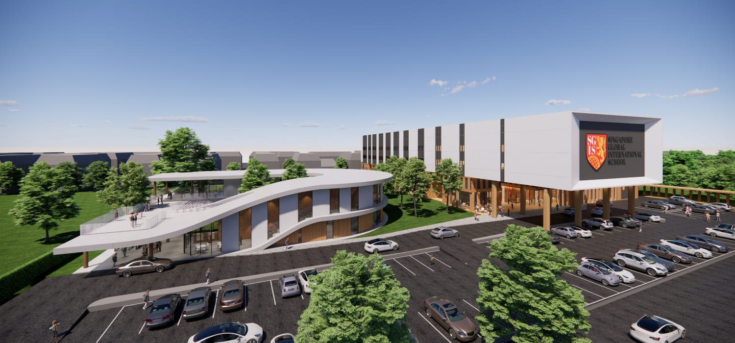ภาพเรนเดอร์วิทยาเขตของ Singapore Global International School (SGIS)