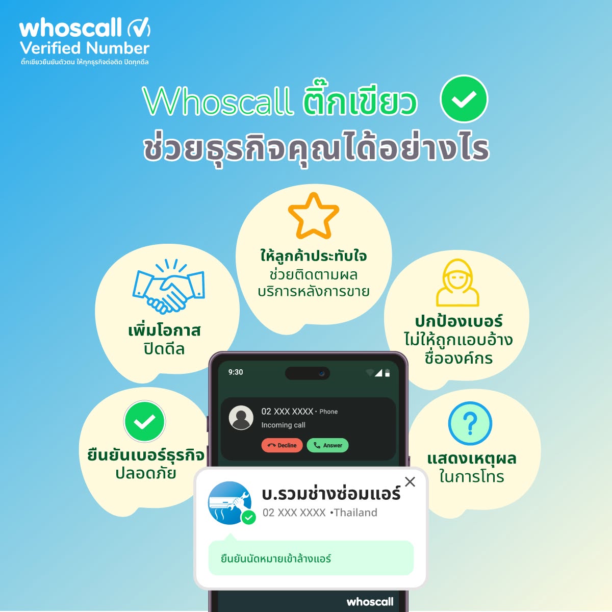 ภาพประชาสัมพันธ์ Whoscall Verified Number ติ๊กเขียว