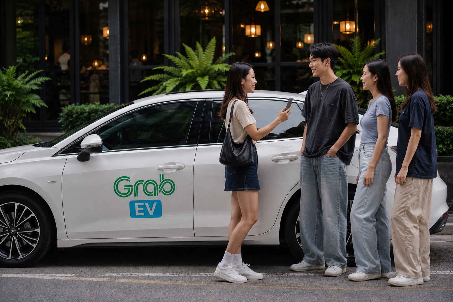 ภาพฟีเจอร์ Group Ride และบริการ Grab EV