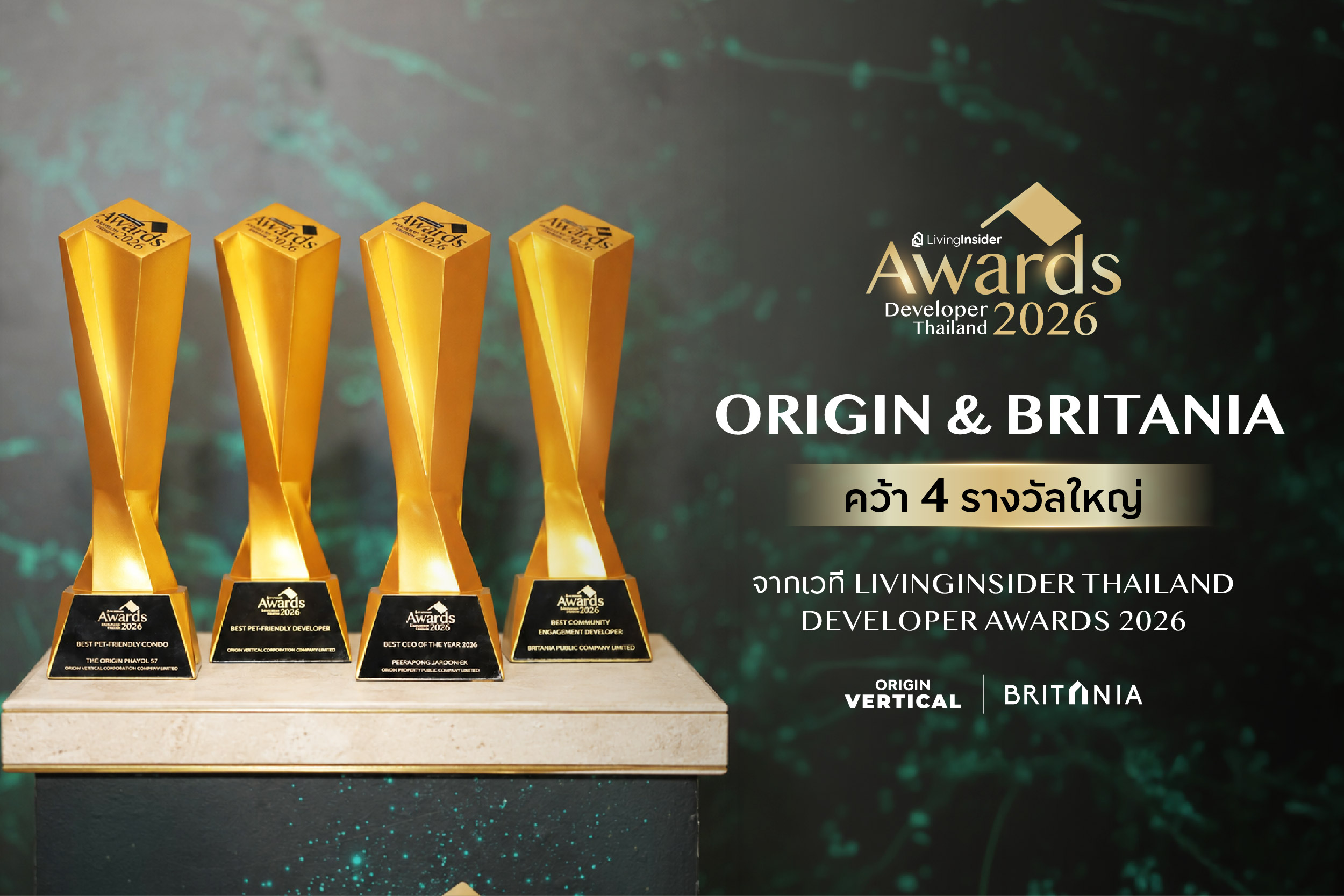 ทีมงาน Origin Group รับรางวัลบนเวที LivingInsider Thailand Developer Awards 2026