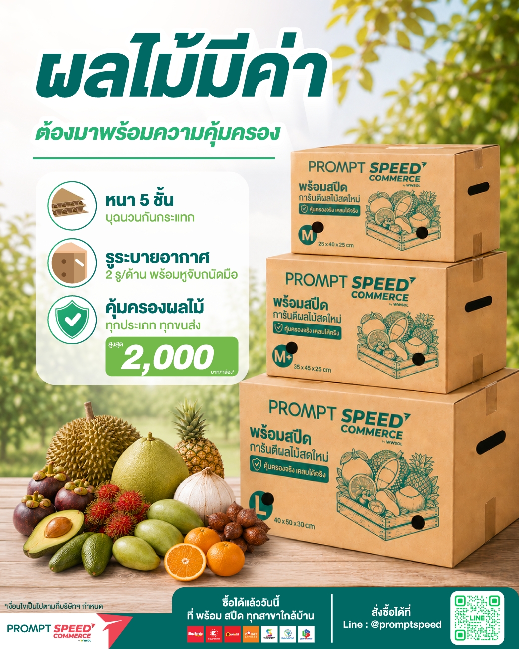 กล่องผลไม้ การันตีสดใหม่ คุ้มครองจริง เคลมได้จริง สูงสุด 2,000 บาท
