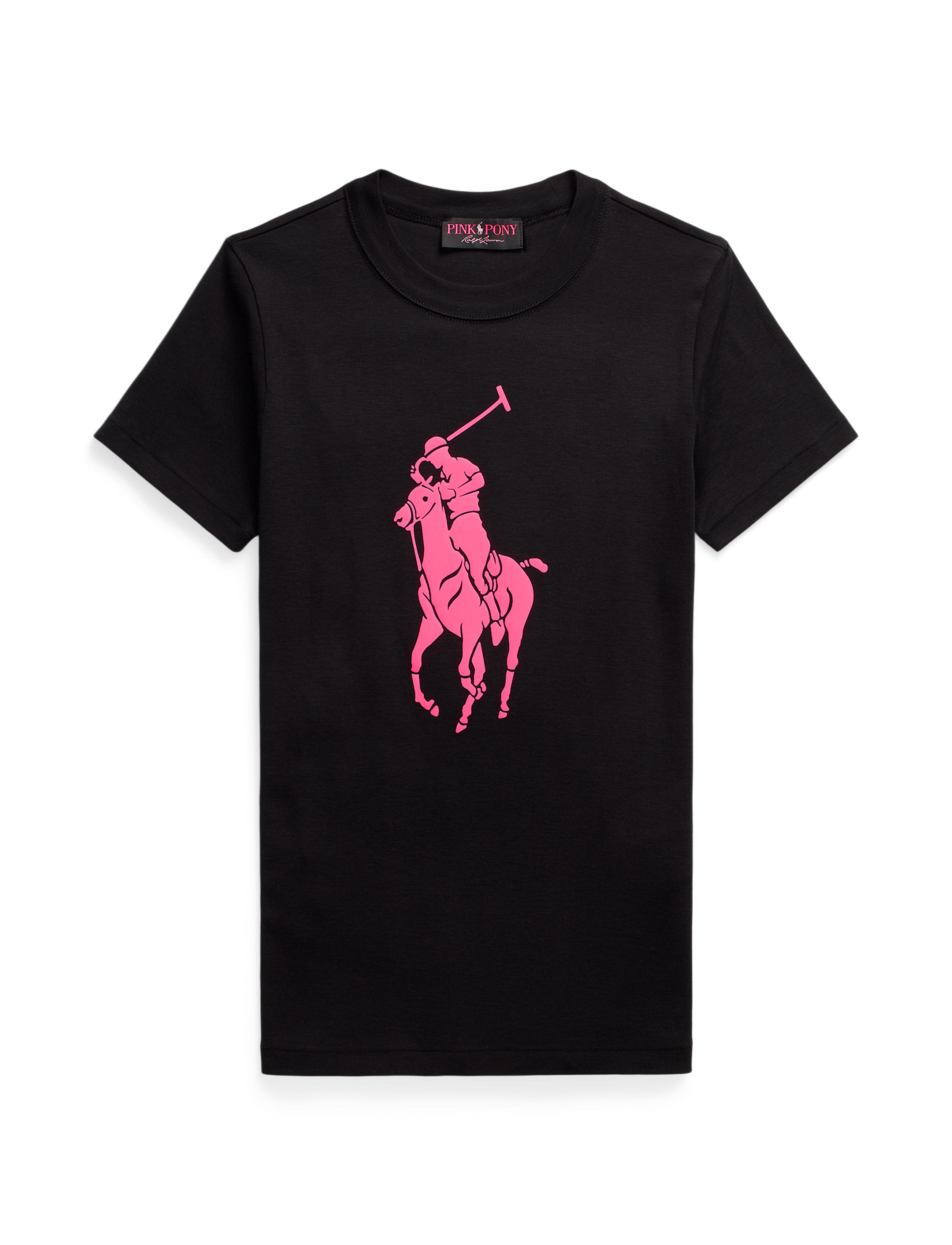 เสื้อยืดคอกลม Cotton Pink Pony สีดำ