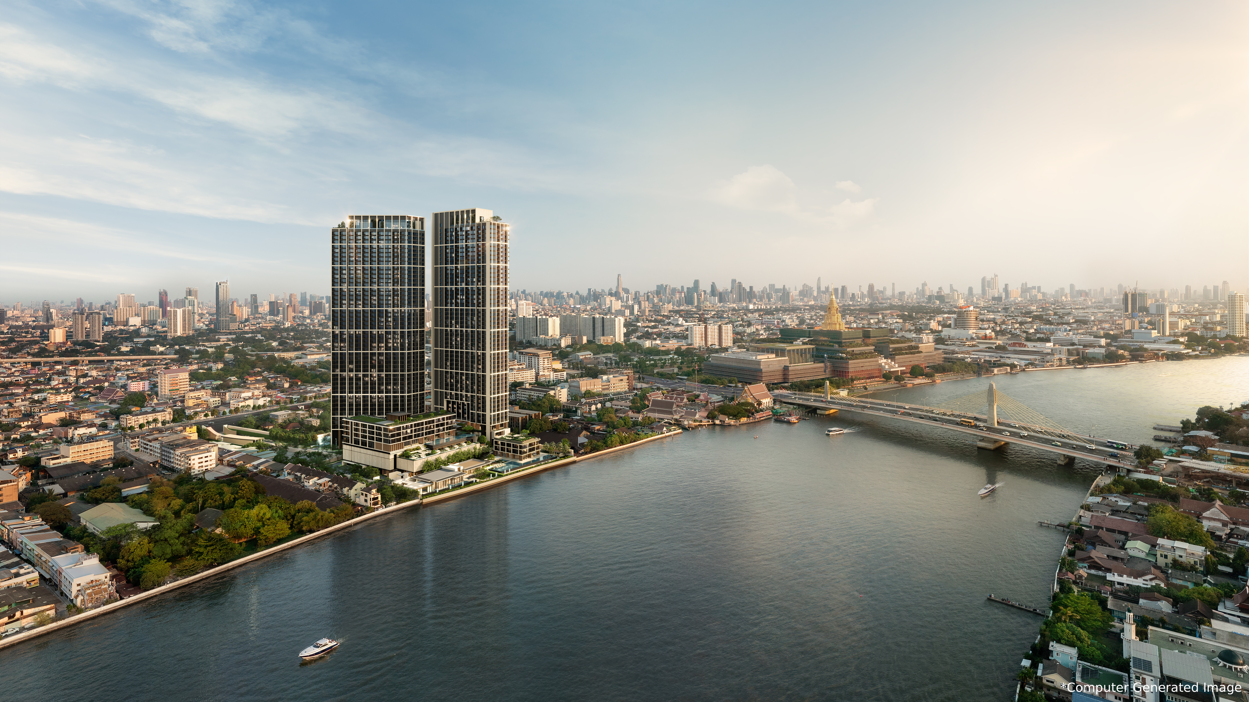 ภาพอาคาร Reference BAIE River Bangpho จากริมแม่น้ำเจ้าพระยา