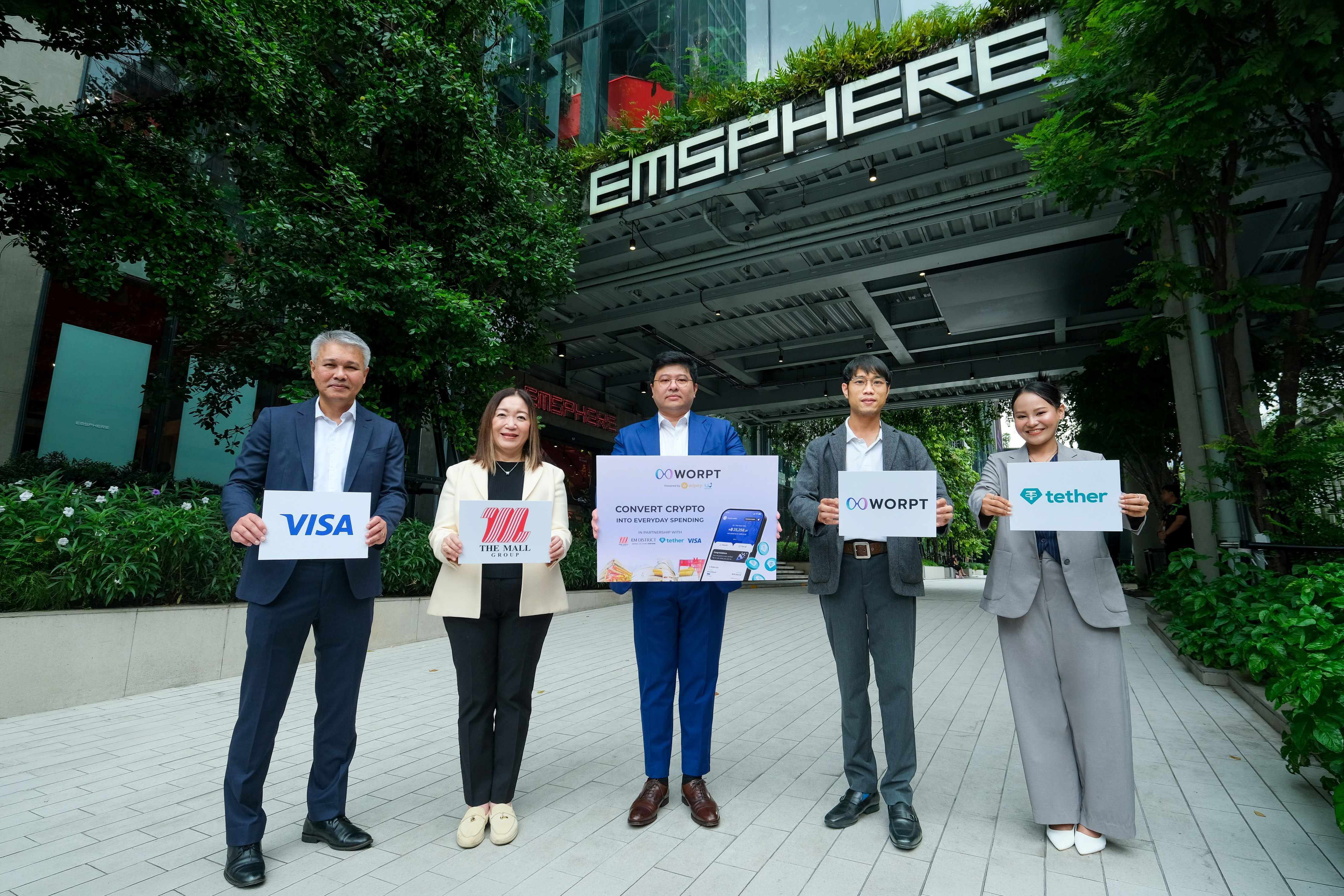ภาพความร่วมมือระหว่าง WORPT, Tether, The Mall Group และ Visa